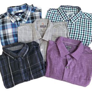 Lot of 5 Mens Button Down Shirt Size Medium Dress Casual Long Sleeve Plaid